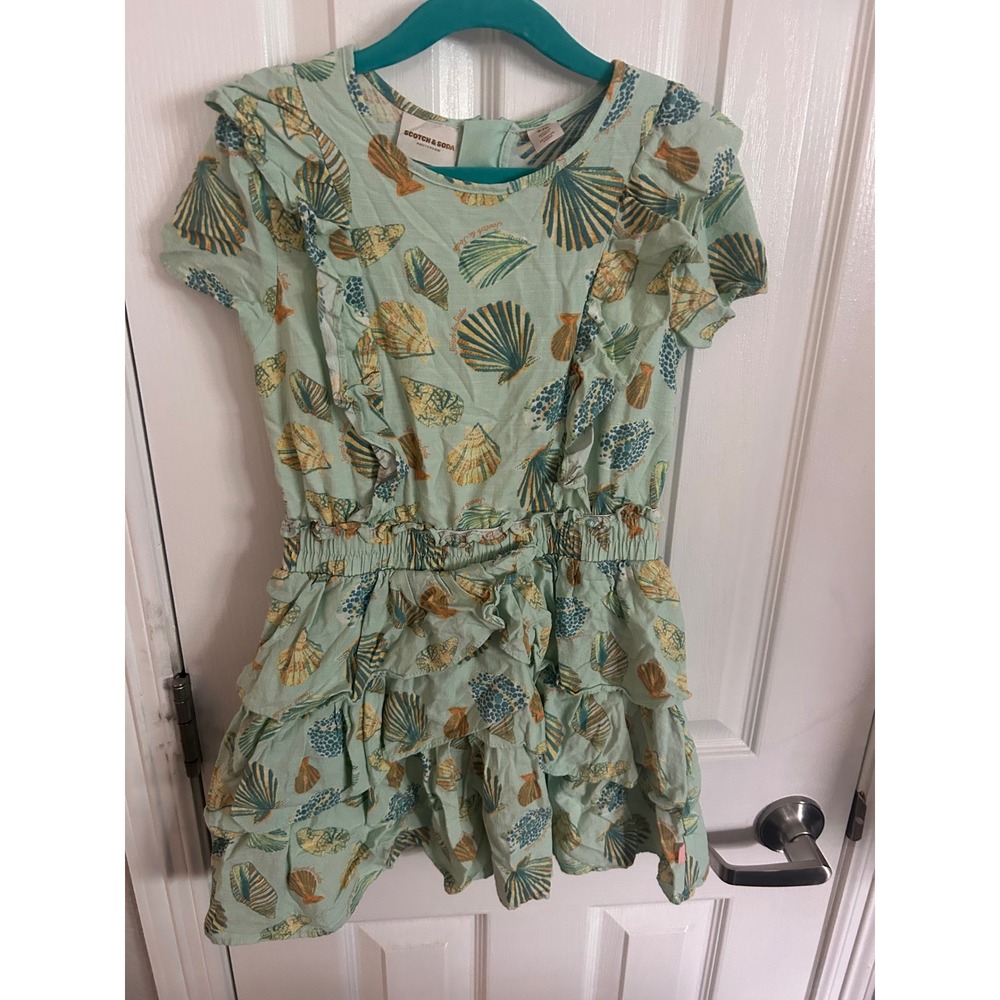 Scotch & Soda Dress Mint Green Seashell Ruffle Tiered Summer Beach Kids 7/8